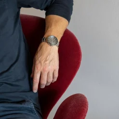 Arne Jacobsen - Bankiersuhr Ø40 - 50. Jahrestag - Zifferblatt aus grünem Marmor, gebürsteter Silber