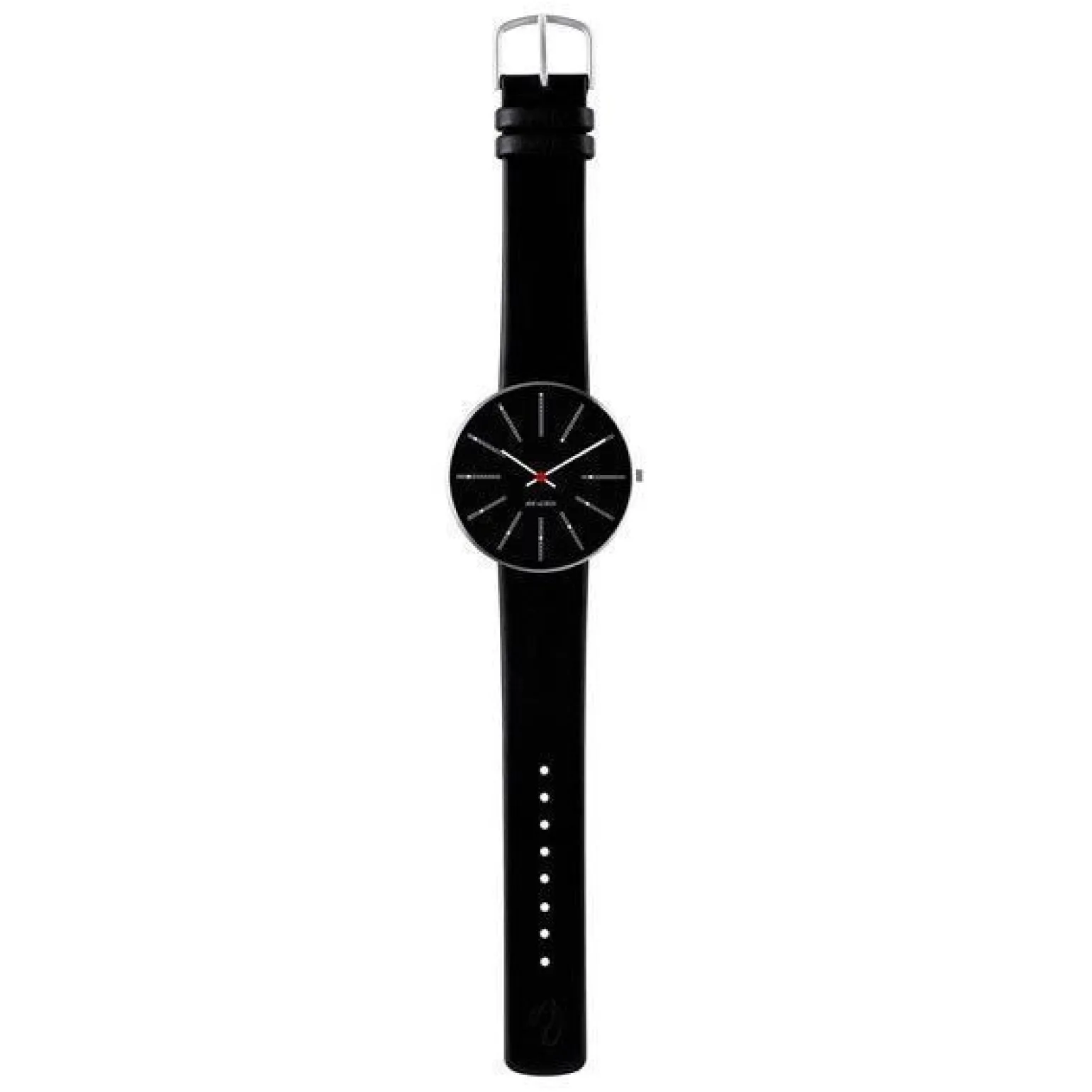 Arne Jacobsen - Bankiersuhr - Ø34 mm - Schwarzes Zifferblatt, schwarzes Armband