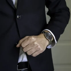 Arne Jacobsen - Bankiersuhr Ø40 - 50. Jahrestag - Zifferblatt aus grünem Marmor, gebürsteter Silber