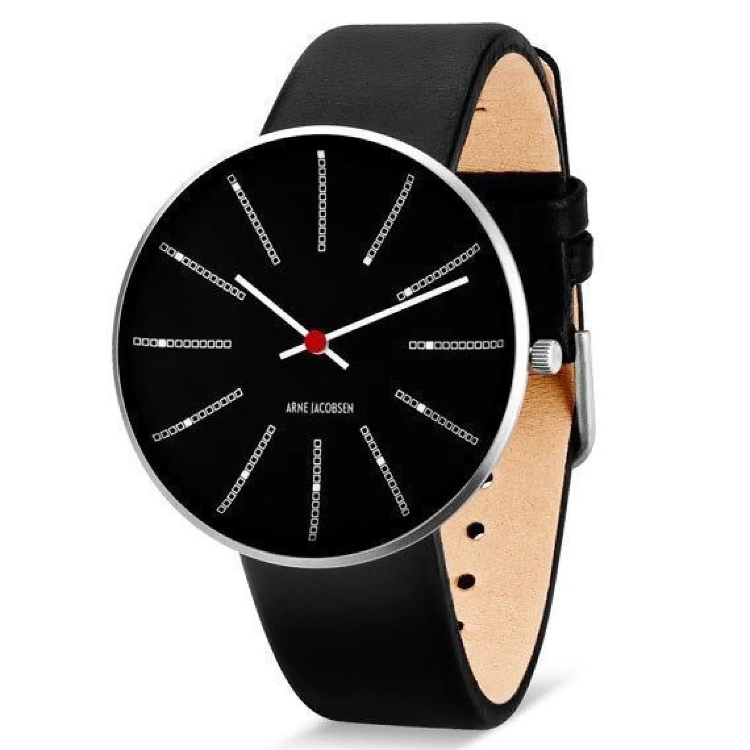 Arne Jacobsen - Bankiersuhr - Ø34 mm - Schwarzes Zifferblatt, schwarzes Armband