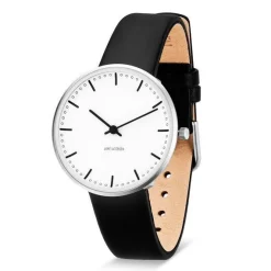 Arne Jacobsen - City Hall Watch - Ø34 - Weißes Zifferblatt, schwarzes Armband
