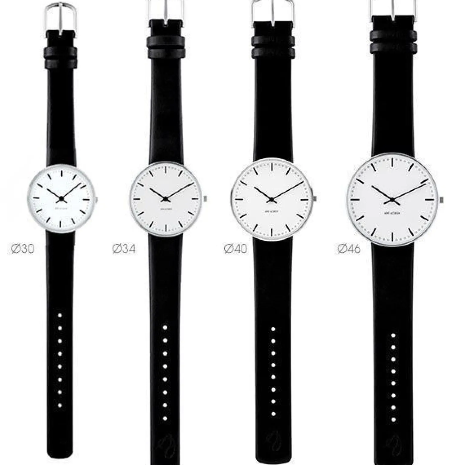 Arne Jacobsen - City Hall Watch - Ø30 - Weißes Zifferblatt, schwarzes Armband