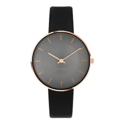 Arne Jacobsen - Grau mit schwarzem Lederband Ø34