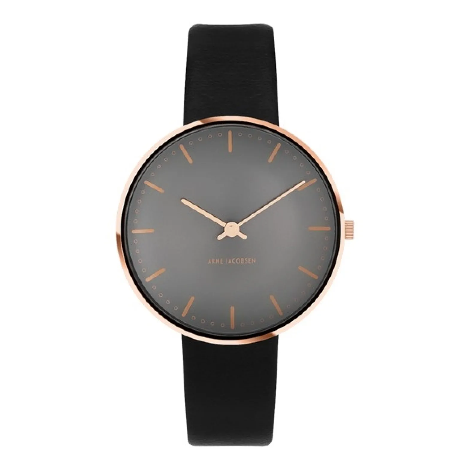 Arne Jacobsen - Grau mit schwarzem Lederband Ø34