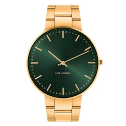 Arne Jacobsen - Rathausuhr mit grünem Zifferblatt und Goldarmband Ø40