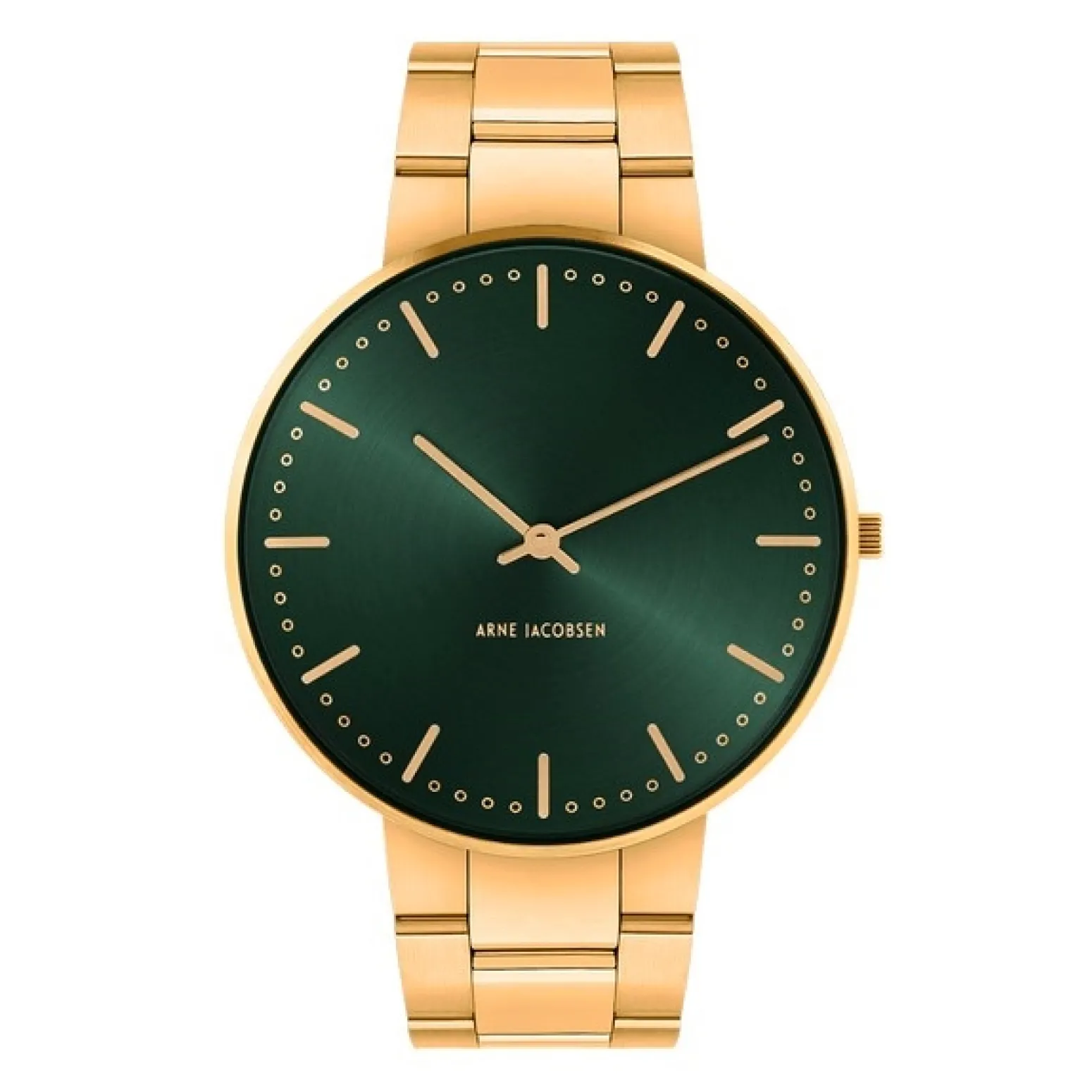 Arne Jacobsen - Rathausuhr mit grünem Zifferblatt und Goldarmband Ø40
