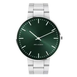 Arne Jacobsen - Rathausuhr mit grünem Zifferblatt und Stahlarmband Ø40