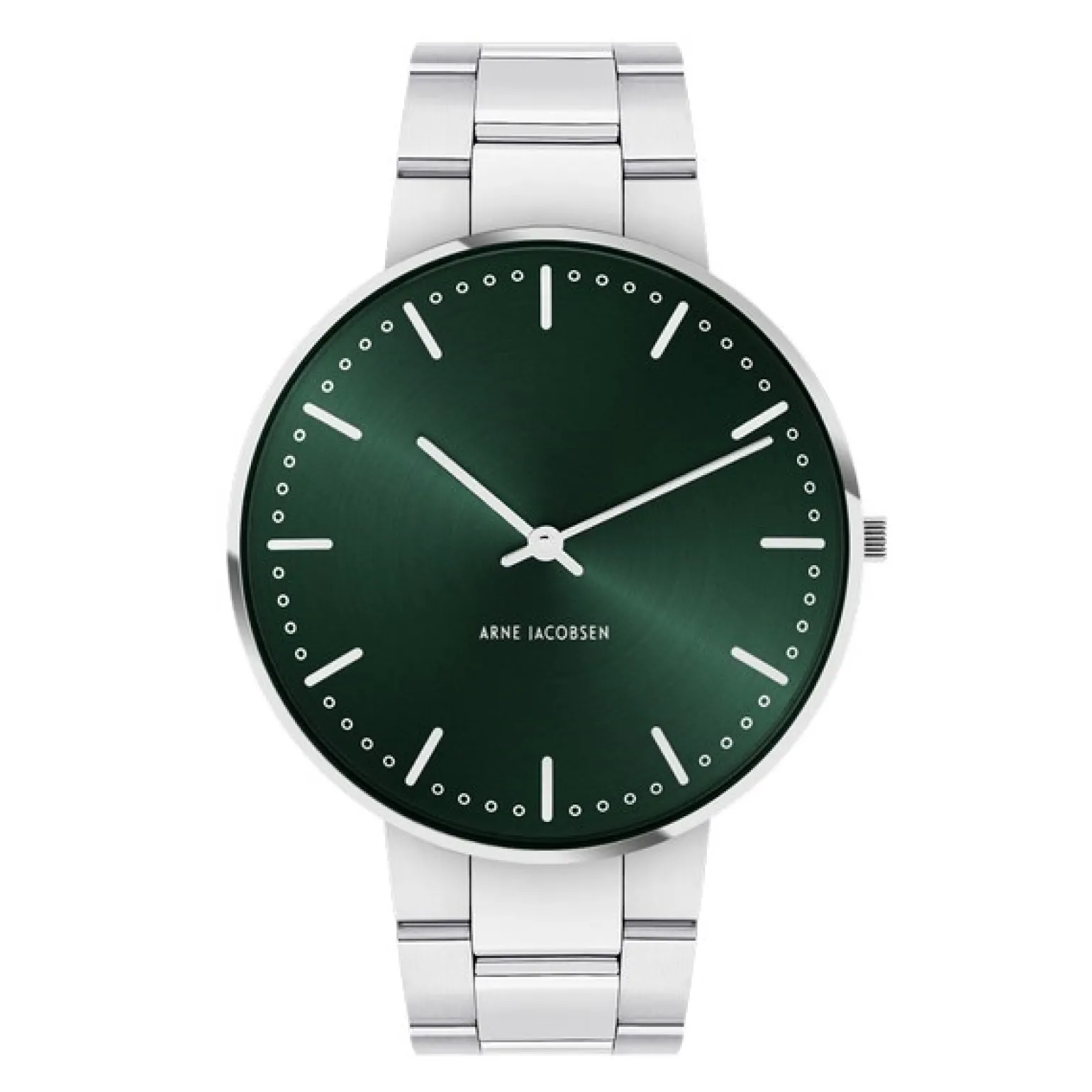 Arne Jacobsen - Rathausuhr mit grünem Zifferblatt und Stahlarmband Ø40