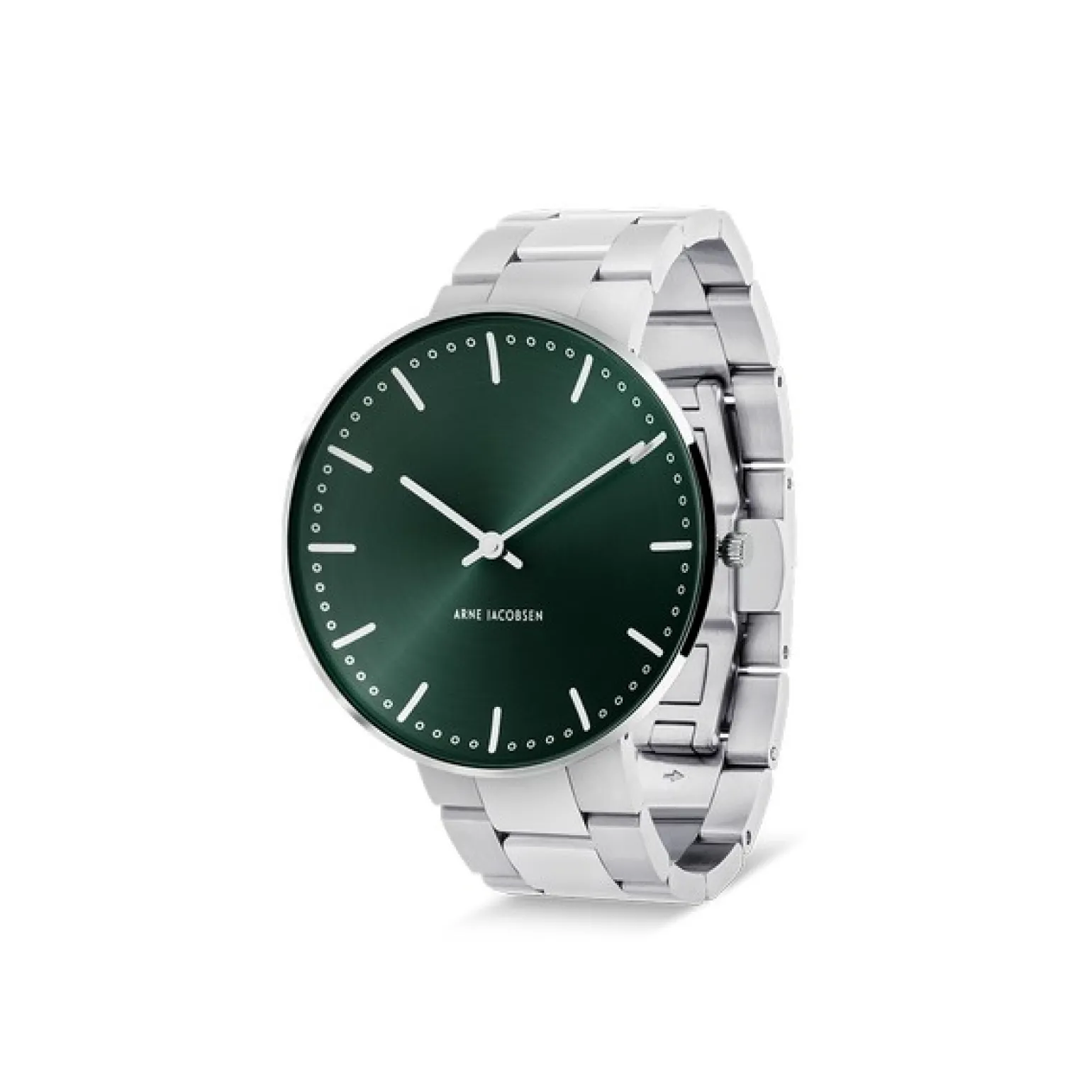 Arne Jacobsen - Rathausuhr mit grünem Zifferblatt und Stahlarmband Ø40