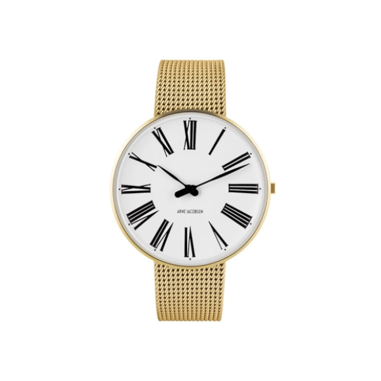 Arne Jacobsen - Römische Uhr - Ø40 - Weißes Zifferblatt, goldenes Netzarmband, IPG-Gehäuse