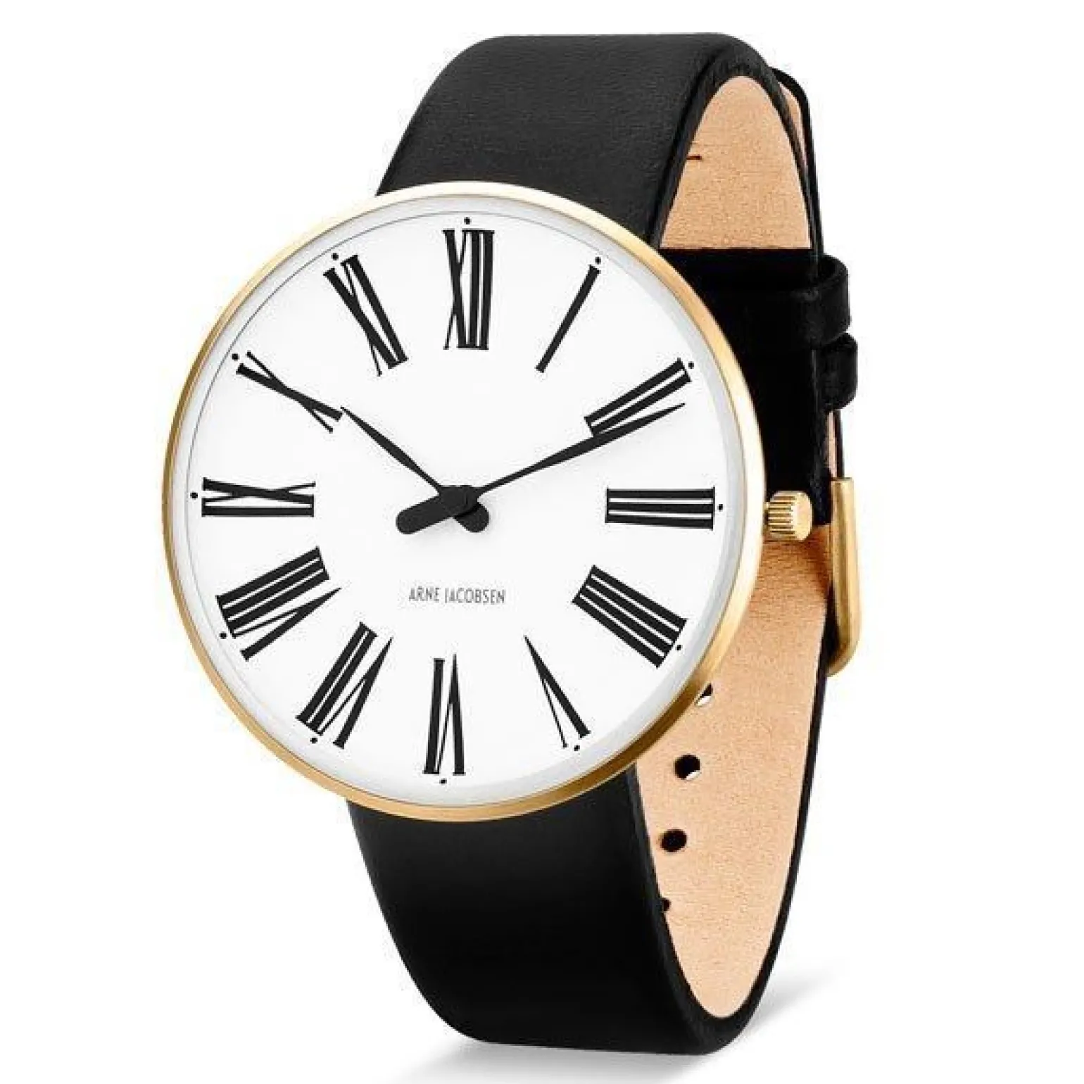 Arne Jacobsen - Römische Uhr - Ø40 - Weißes Zifferblatt, goldenes Netzarmband, IPG-Gehäuse