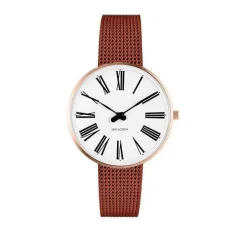 Arne Jacobsen - Roman Watch - Ø40 - Weißes Zifferblatt, Armband aus Kupfergeflecht, Gehäuse aus IP-Rosegold