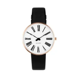 Arne Jacobsen - Roman Watch - Ø40 - Weißes Zifferblatt, schwarzes Armband, IP Rose Gold Gehäuse