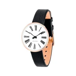 Arne Jacobsen - Roman Watch - Ø40 - Weißes Zifferblatt, schwarzes Armband, IP Rose Gold Gehäuse