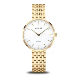 Bering - Damenuhr aus Titan in Golddublierung mit weißem Zifferblatt