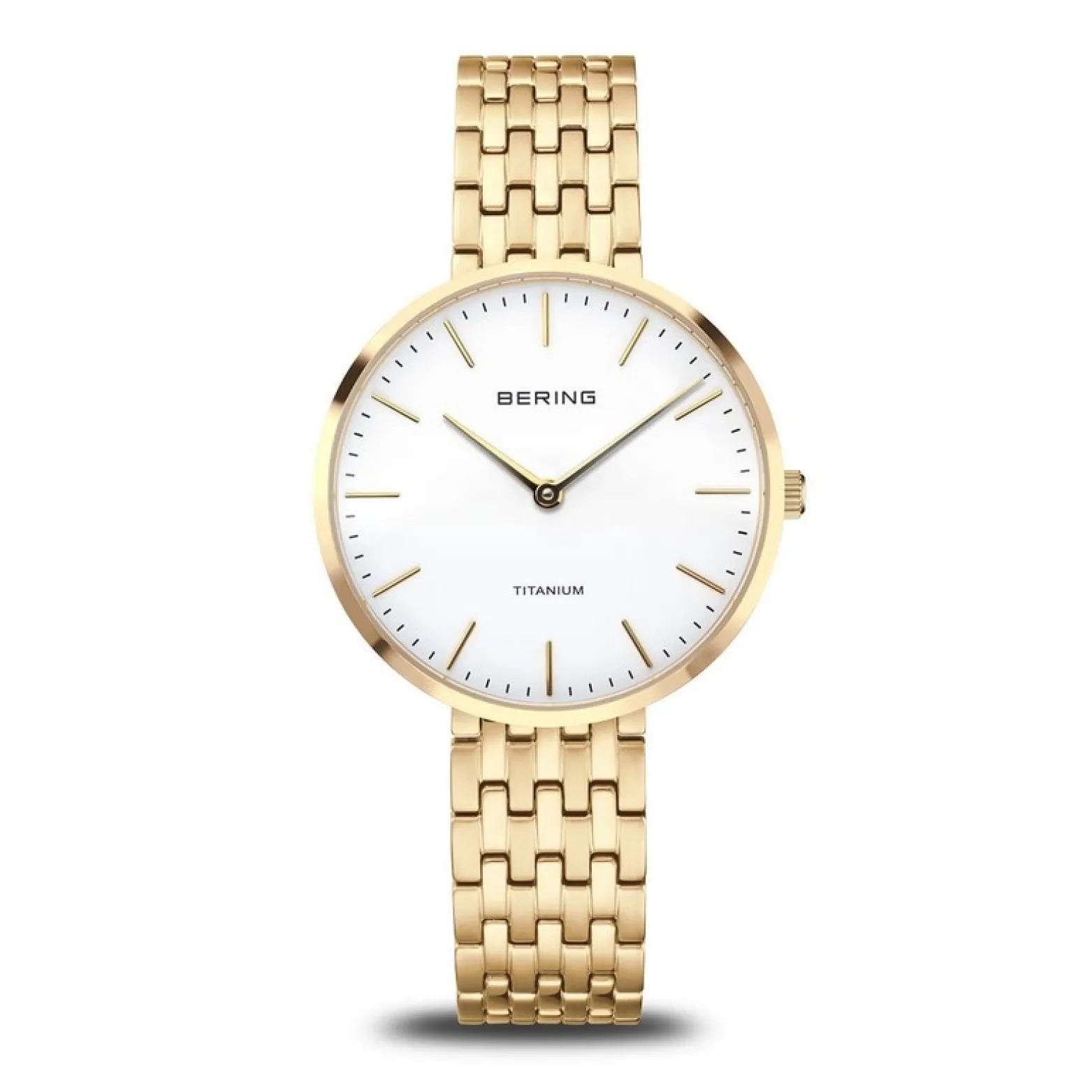 Bering - Damenuhr aus Titan in Golddublierung mit weißem Zifferblatt