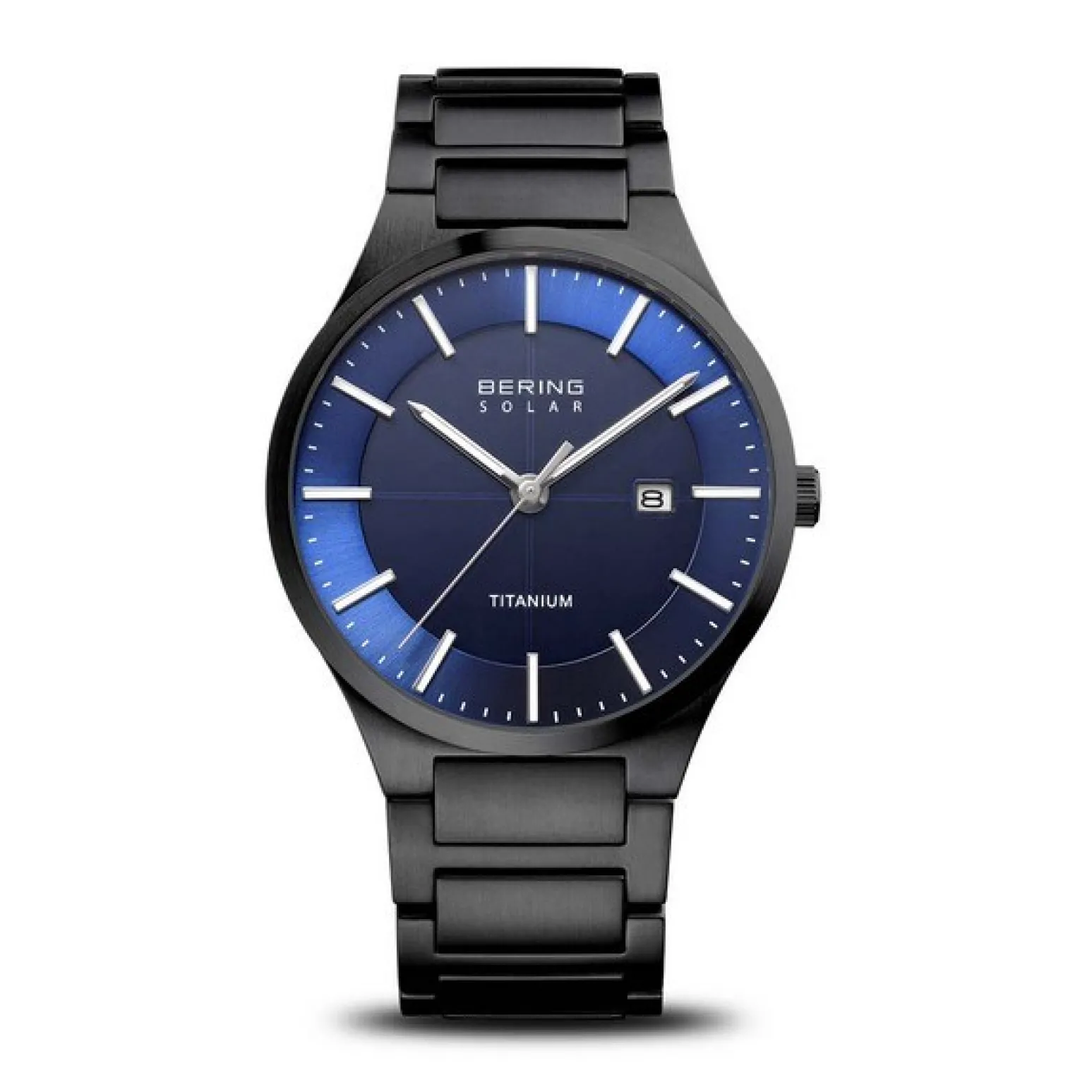 Bering - Herren-Solaruhr in gebürstetem Schwarz mit blauem Zifferblatt Ø39 mm
