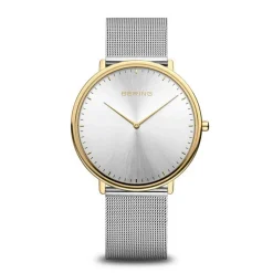 Bering - Klassische Damenuhr in Gold- und Silberfarben Zifferblatt 39 mm