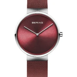 Bering - Klassische Damenuhr in dunkelrot Ø39 mm