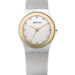 Bering Klassische Damenuhr in poliertem Silber mit silbernem Netzarmband
