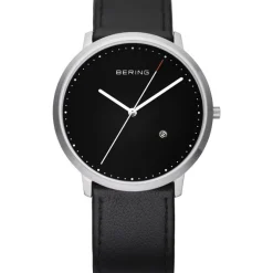 Bering klassische herrenuhr in gebürstetem silber mit weißem zifferblatt**