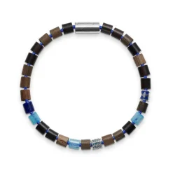 Black Sun - MAKUA BEACH Blue aus blauem Nylon und farbigen Perlen mit silberner Schließe