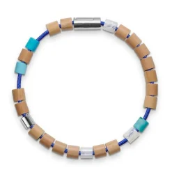 Black Sun BLUE HAWAII Armband aus blauem Nylon und passenden Perlen mit silberner Schließe