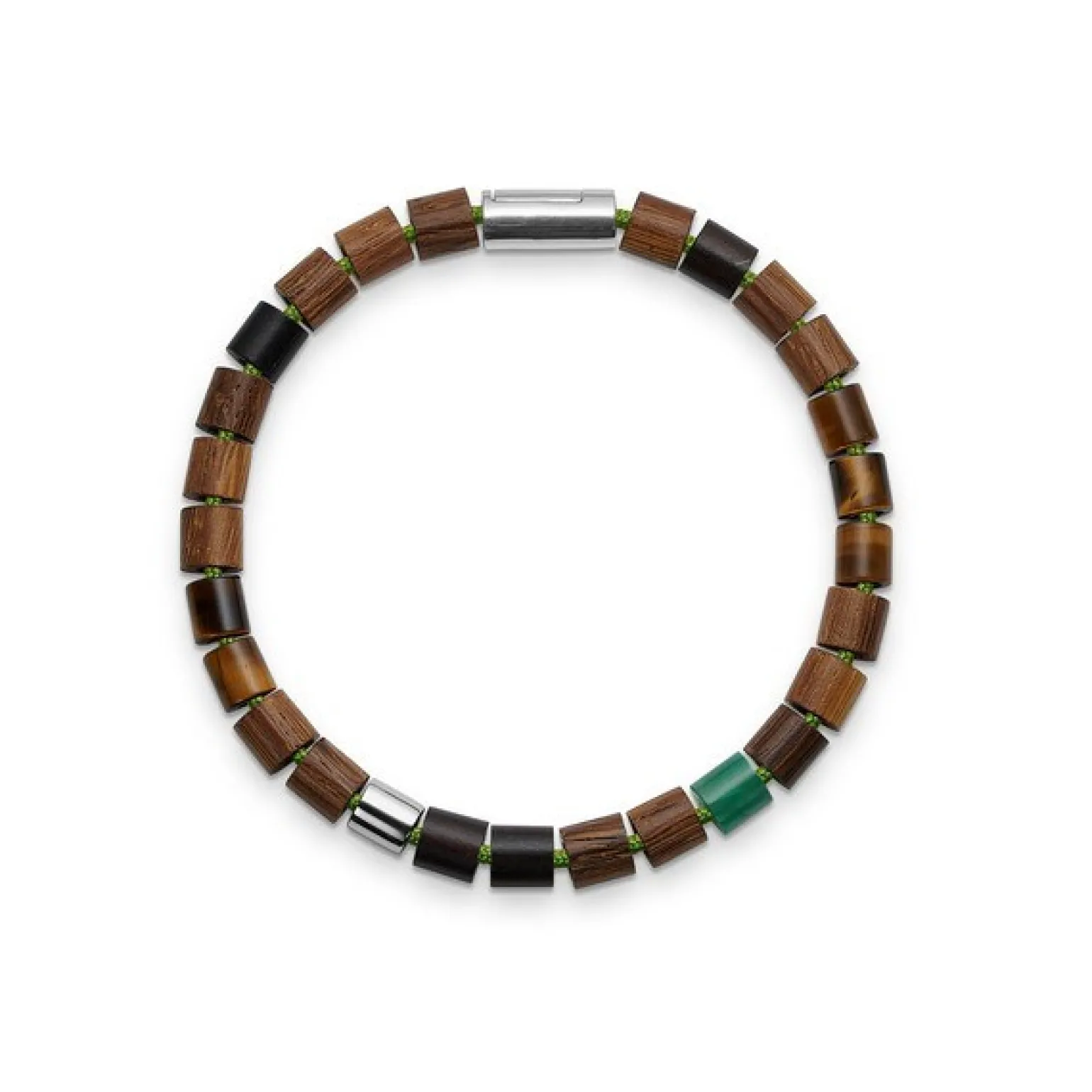 Black Sun GREEN BOWL Armband mit Silberschließe und Perlen