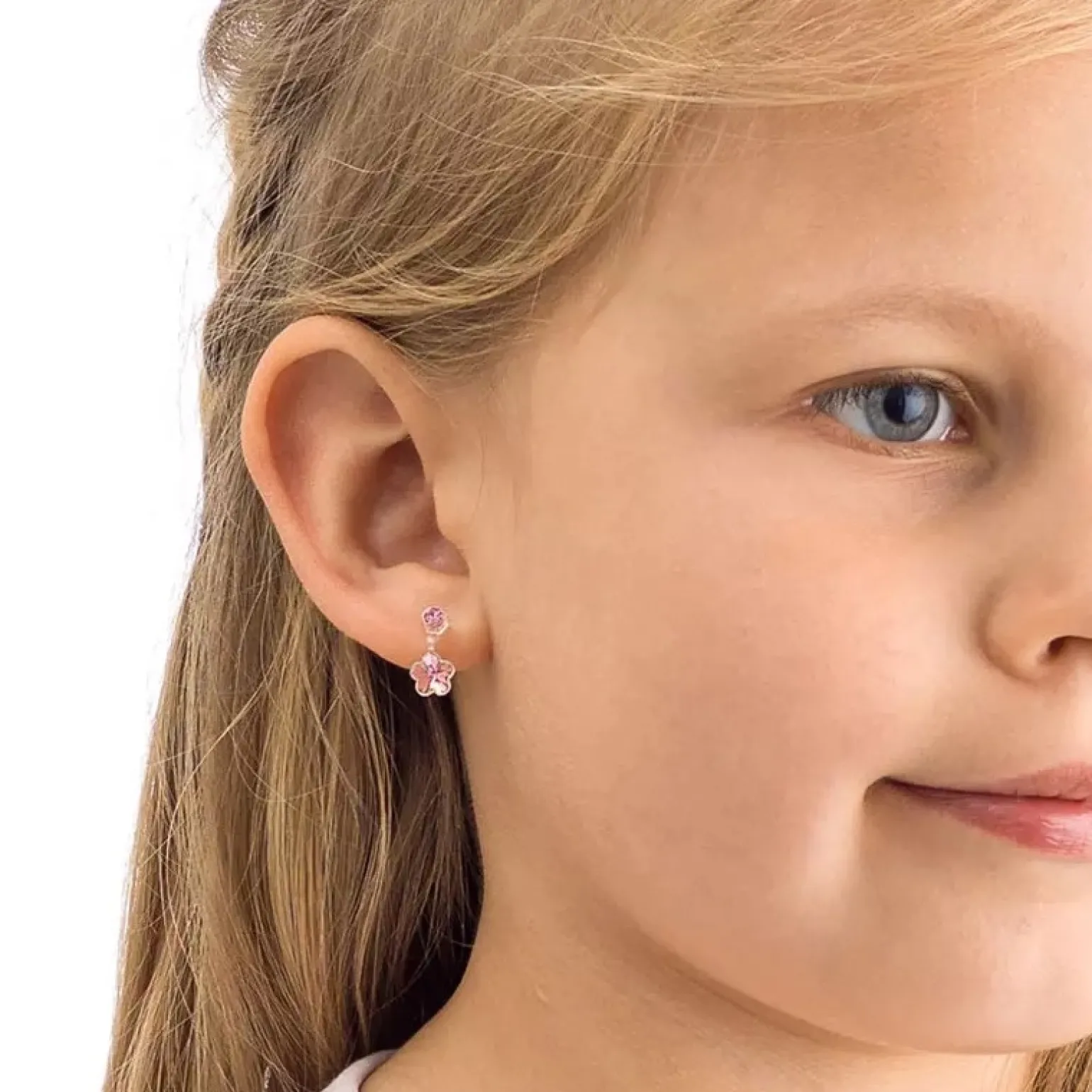 Blomdahl - Anhänger Blumenohrringe mit rosa Kristall