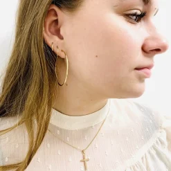 Breite Stolpe Kreuz Goldanhänger in 8-14 Karat - Klein 13x21