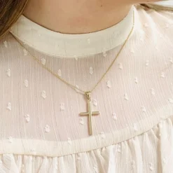 Breiter Stolpe-Kreuz-Anhänger aus Gold mit 8-14 Karat - Medium