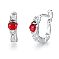 ByBirch Kinder - Halbe Creole in silber mit Marienkäfer und Zirkoniumdioxid