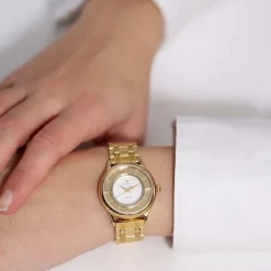 Christina Collect - Uhr aus vergoldetem Silber mit weißem Zifferblatt und 2 Stoppern