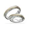 Eheringe aus Silber mit 14 Karat Goldband und rustikaler Oberfläche