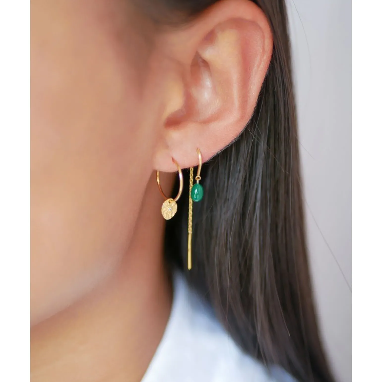 Enamel - Eleanor Ohrringe aus vergoldete silber m petrolgrüner Emaille