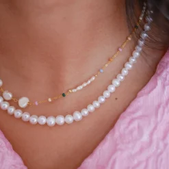 Enamel - Vergoldete Halskette Pearlie mit Süßwasserperlen
