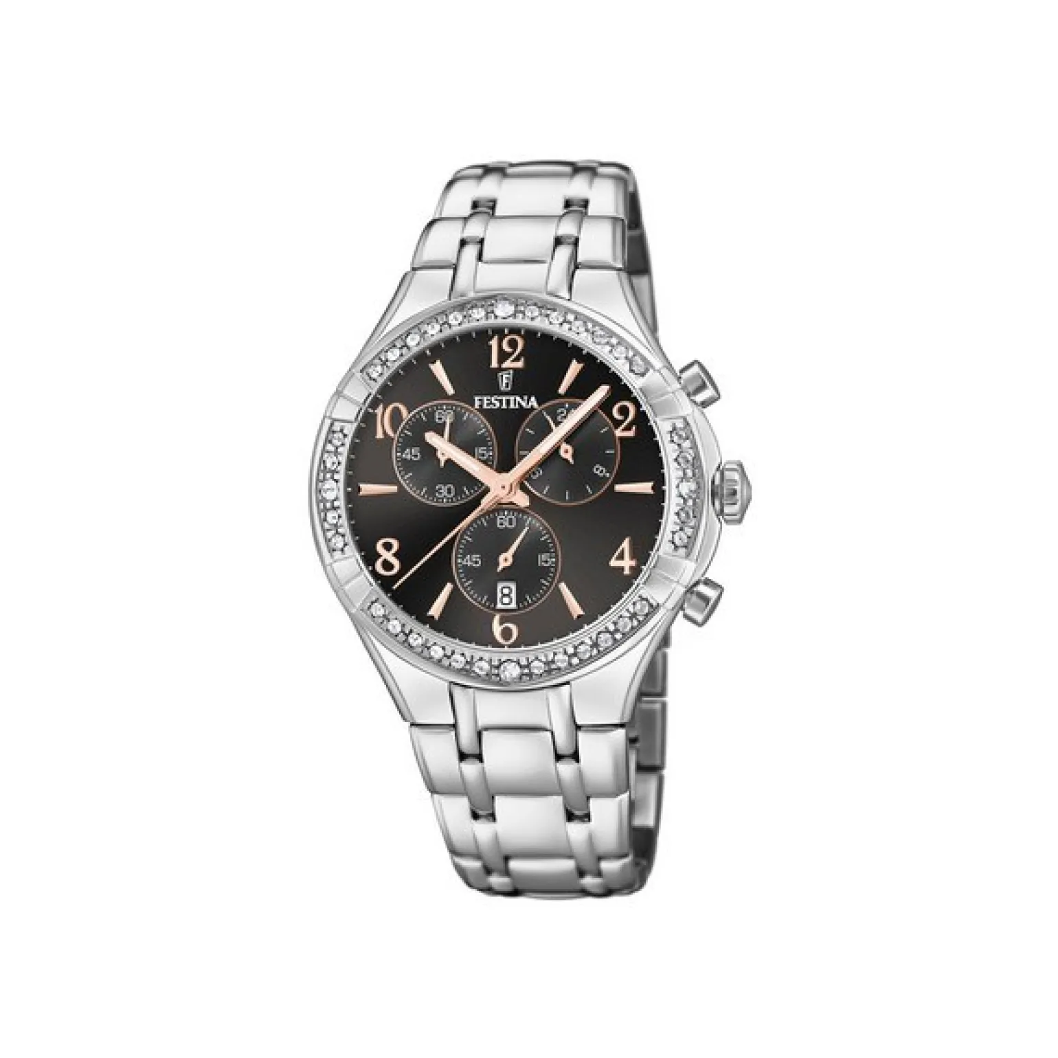 Festina - Boyfriend Collection Damenuhr aus Silber mit schwarzen und rosa Details
