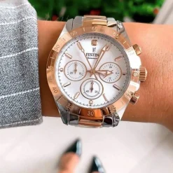 Festina - Boyfriend Collection Diamond in rosa Bi-Color mit silbernem Zifferblatt