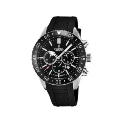 Festina - Keramik Herrenuhr aus Silber mit schwarzem Kautschukband