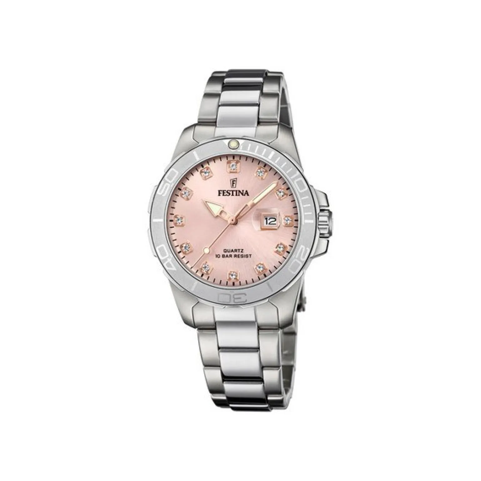 Festina - LADY'S SPORT Damenuhr mit rosa Zifferblatt in silber