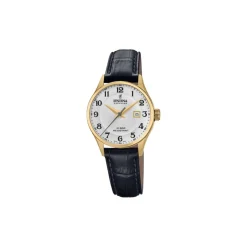Festina - SWISS MADE Damenuhr in Gold doppelt mit schwarzem Krokolederband