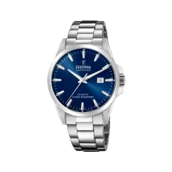 Festina - SWISS MADE Herrenuhr aus Stahl mit blauem Zifferblatt