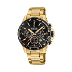 Festina - Zeitloser Chrono Herrenuhr in Gold mit schwarzem Zifferblatt