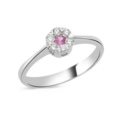Flora Diamantring - 14 Karat Weißgold mit rosa Saphir und Diamanten insgesamt 0,18ct
