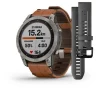 GARMIN - Fenix 7S Sapphire Solar mit Titanium und braunem Lederarmband