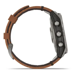 GARMIN - Fenix 7S Sapphire Solar mit Titanium und braunem Lederarmband