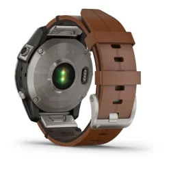 GARMIN - Fenix 7S Sapphire Solar mit Titanium und braunem Lederarmband