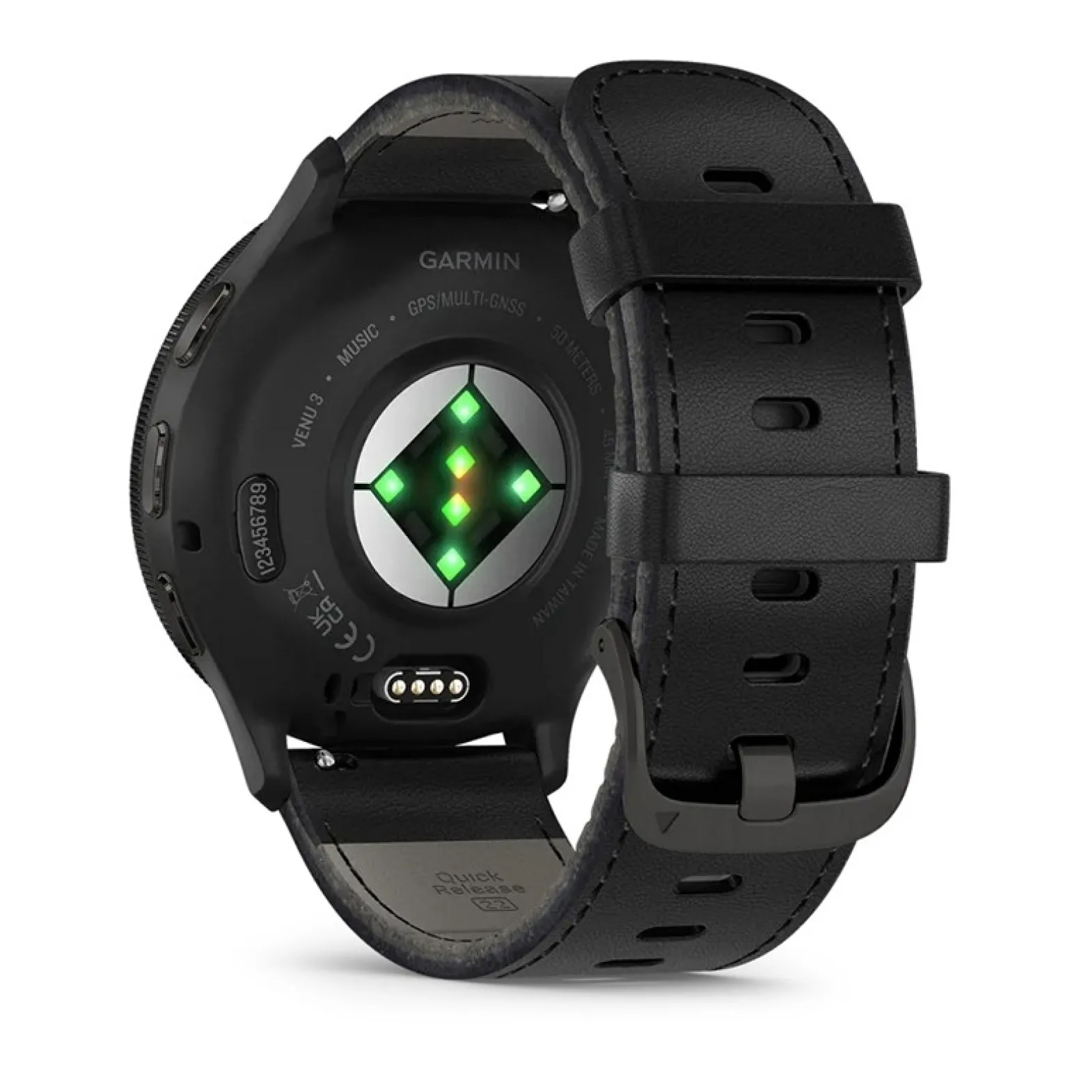 Garmin - Venu 3 schwarz Uhrenlünette in Stahl und schwarzem Lederarmband