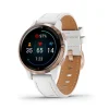 Garmin - Venu 2S Exclusive mit roségoldener Lünette und weißem Lederarmband