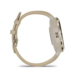 Garmin - Venu 3S Soft Gold-Uhrenlünette in Stahl mit französischem grauem Lederarmband